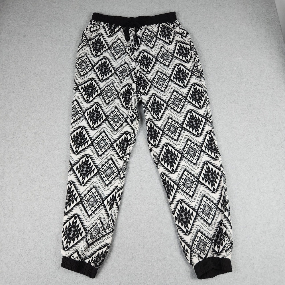 Justify Jogger Pants Womens Large Black White Tribal Geometric Print Drawstring